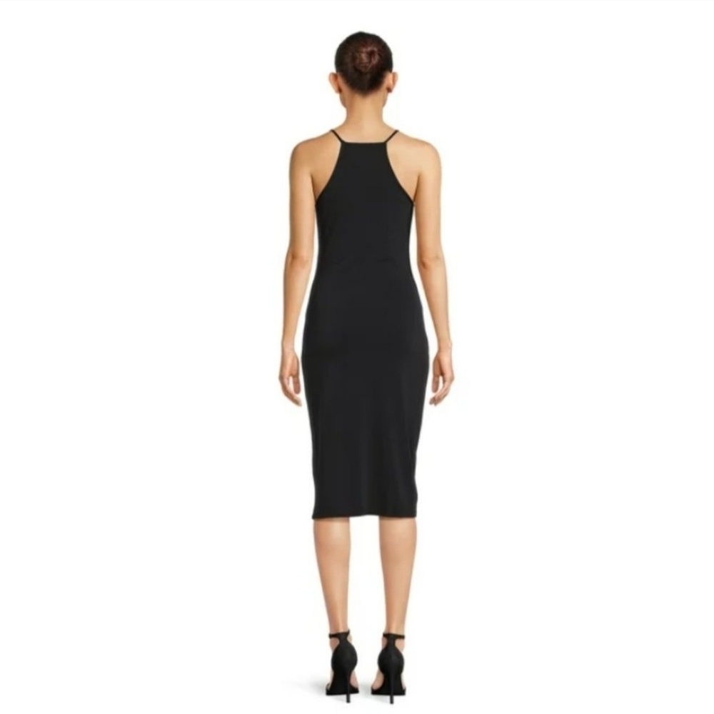PLANET GOLD Ruched Black Midi Dress With Front Slit (Juniors) Size Small - Picture 3 of 11